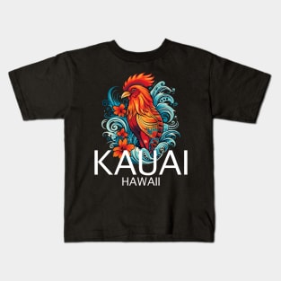 Kauai Hawaii - Rooster (with White Lettering) Kids T-Shirt